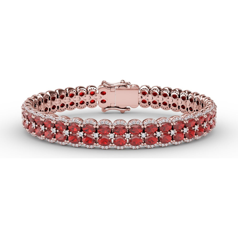 Double Row Oval Ruby Bracelet with Pavé Diamond Borders by Fana - 21.83 Carat Total Gemstone Weight