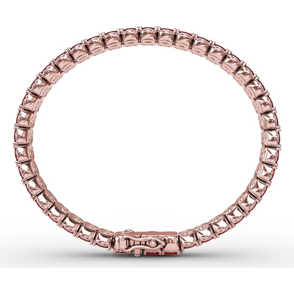 Double Row Oval Ruby Bracelet with Pavé Diamond Borders by Fana - 21.83 Carat Total Gemstone Weight