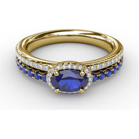 Double Row Oval Sapphire and Diamond Ring by Fana - 1.16 Carat Total Gemstone Weight