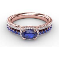 Double Row Oval Sapphire and Diamond Ring by Fana - 1.16 Carat Total Gemstone Weight