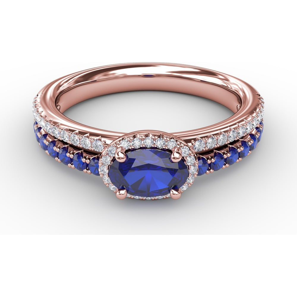 Double Row Oval Sapphire and Diamond Ring by Fana - 1.16 Carat Total Gemstone Weight