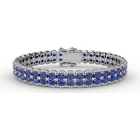 Double Row Oval Sapphire Bracelet with Diamond Halo Accents by Fana - 19.43 Carat Total Gemstone Weight