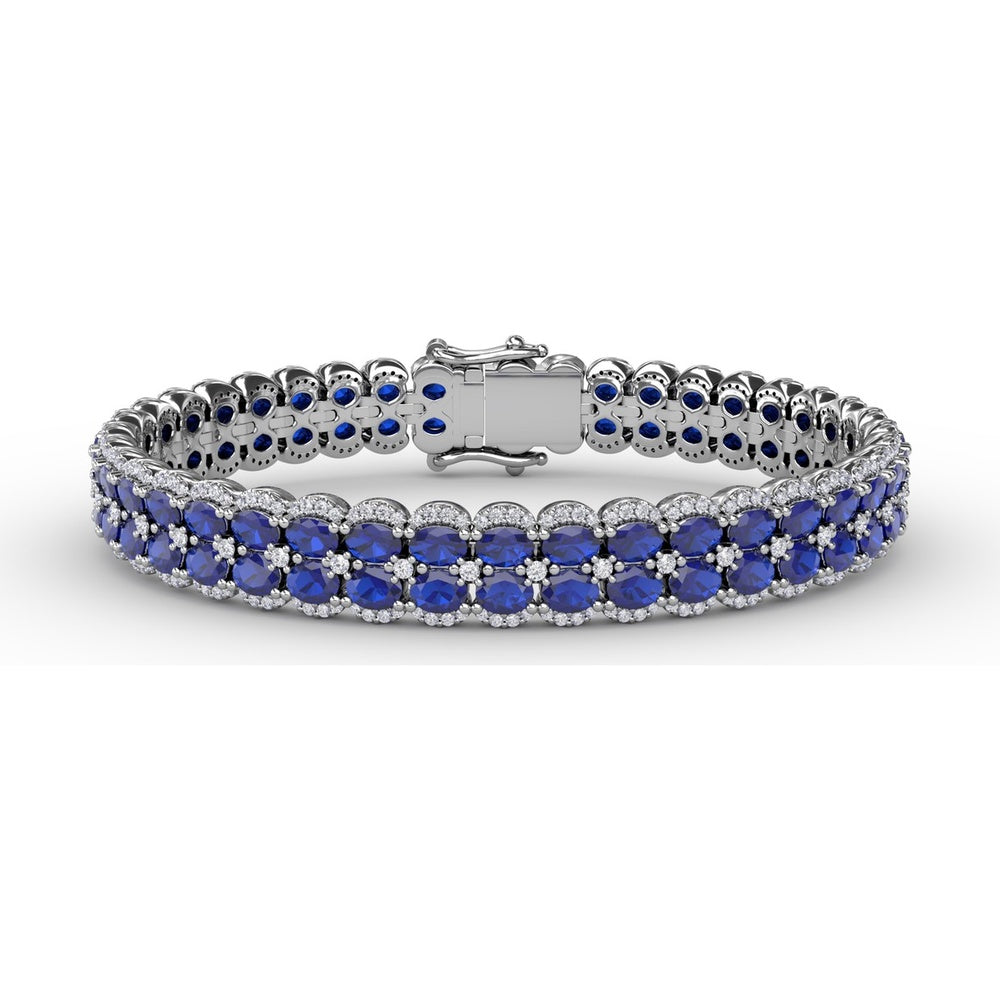 Double Row Oval Sapphire Bracelet with Diamond Halo Accents by Fana - 19.43 Carat Total Gemstone Weight