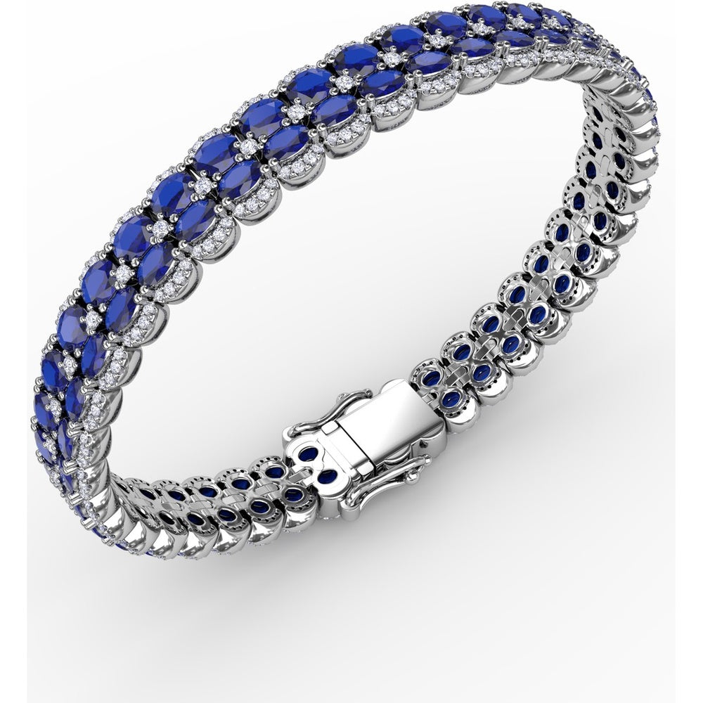 Double Row Oval Sapphire Bracelet with Diamond Halo Accents by Fana - 19.43 Carat Total Gemstone Weight