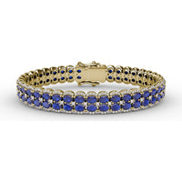 Double Row Oval Sapphire Bracelet with Diamond Halo Accents by Fana - 19.43 Carat Total Gemstone Weight