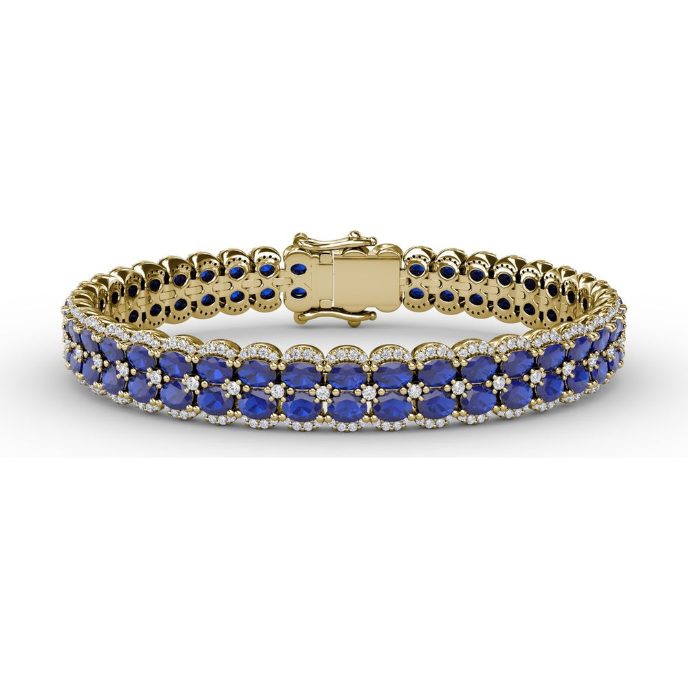 Double Row Oval Sapphire Bracelet with Diamond Halo Accents by Fana - 19.43 Carat Total Gemstone Weight