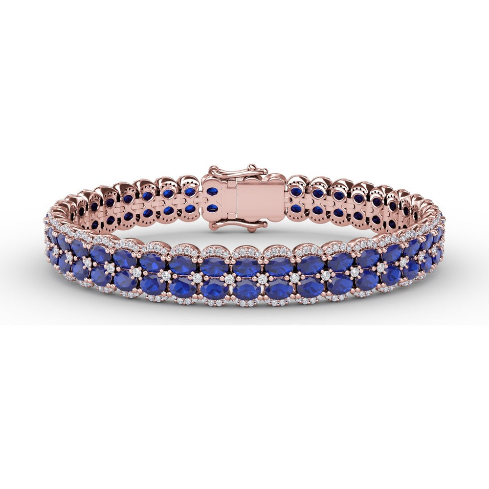 Double Row Oval Sapphire Bracelet with Diamond Halo Accents by Fana - 19.43 Carat Total Gemstone Weight
