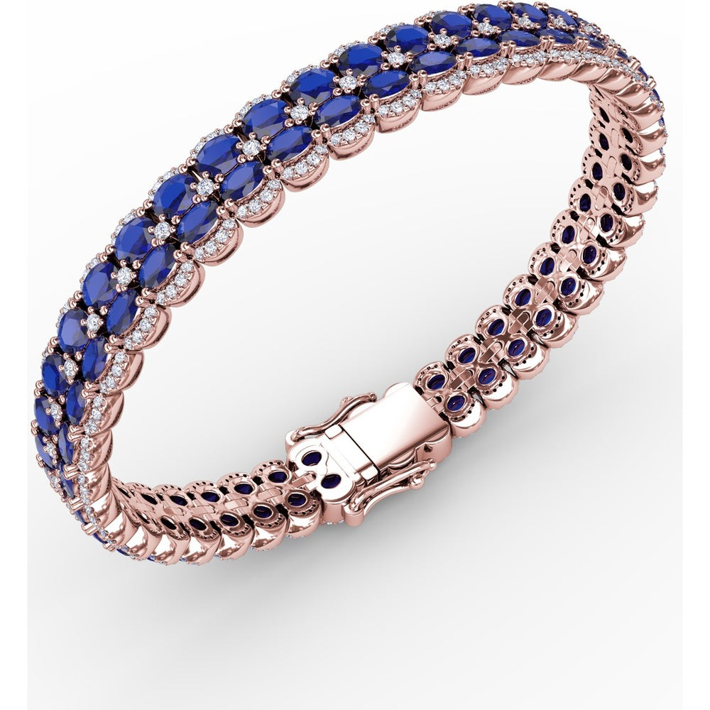Double Row Oval Sapphire Bracelet with Diamond Halo Accents by Fana - 19.43 Carat Total Gemstone Weight
