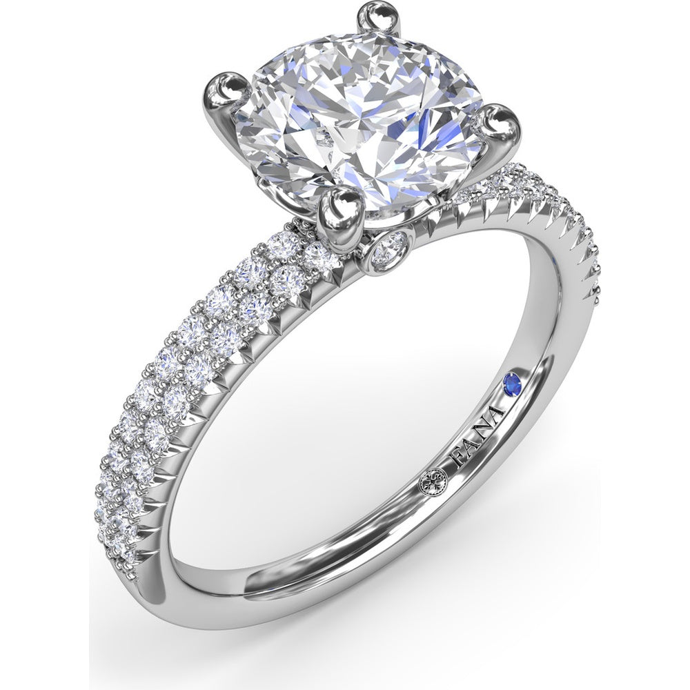 Double Row Pavé Engagement Ring Setting with Cushion Cut Center by Fana - 0.35 Carat Total Diamond Weight
