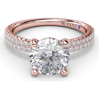Double Row Pavé Engagement Ring Setting with Cushion Cut Center by Fana - 0.35 Carat Total Diamond Weight