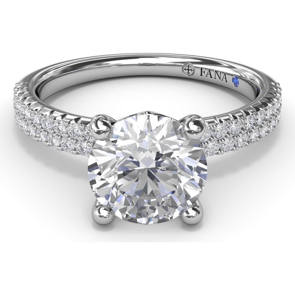 Double Row Pavé Engagement Ring Setting with Cushion Cut Center by Fana - 0.35 Carat Total Diamond Weight