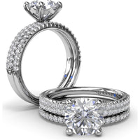 Double Row Pavé Engagement Ring Setting with Cushion Cut Center by Fana - 0.35 Carat Total Diamond Weight