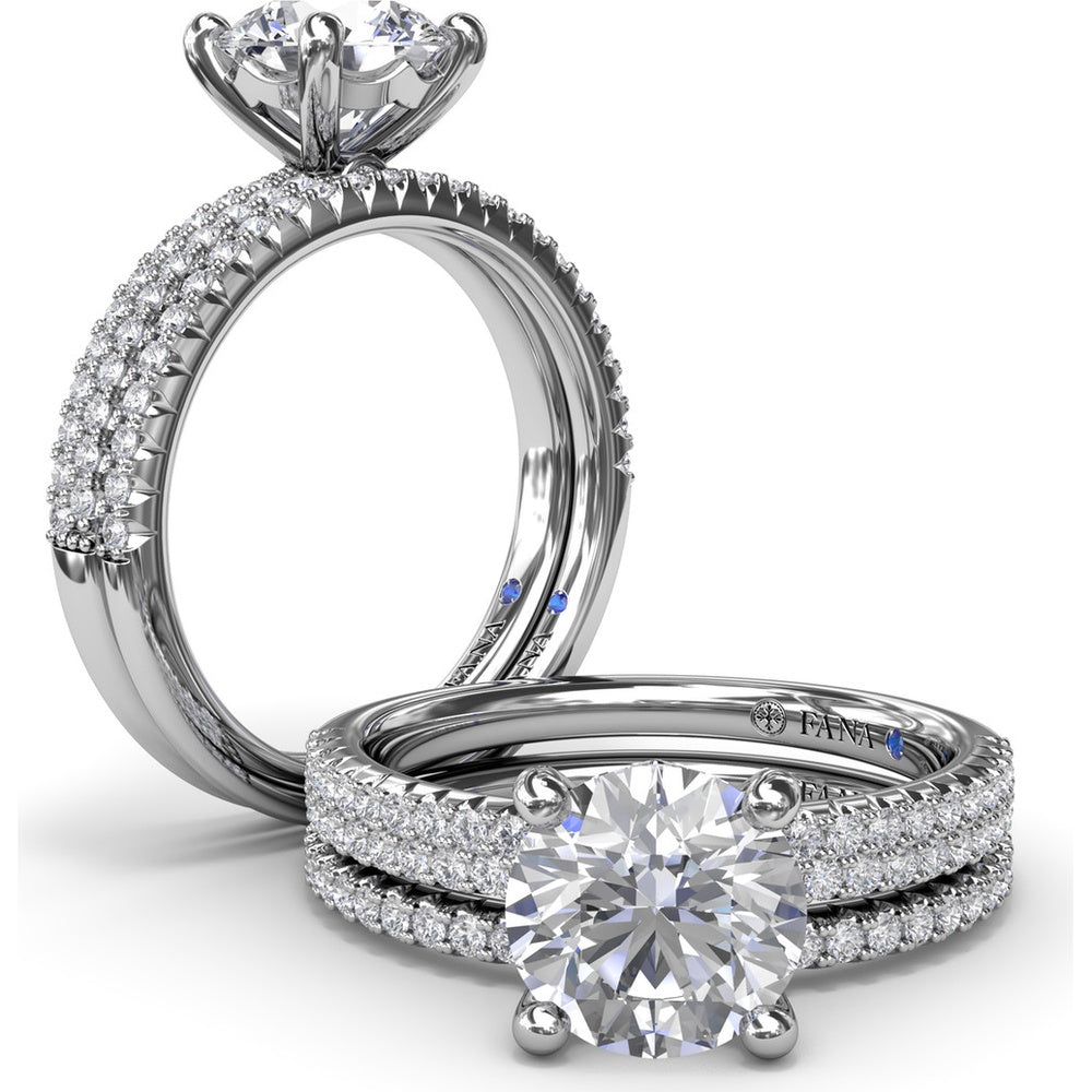 Double Row Pavé Engagement Ring Setting with Cushion Cut Center by Fana - 0.35 Carat Total Diamond Weight