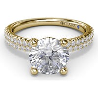 Double Row Pavé Engagement Ring Setting with Cushion Cut Center by Fana - 0.35 Carat Total Diamond Weight