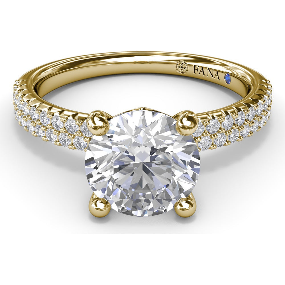 Double Row Pavé Engagement Ring Setting with Cushion Cut Center by Fana - 0.35 Carat Total Diamond Weight