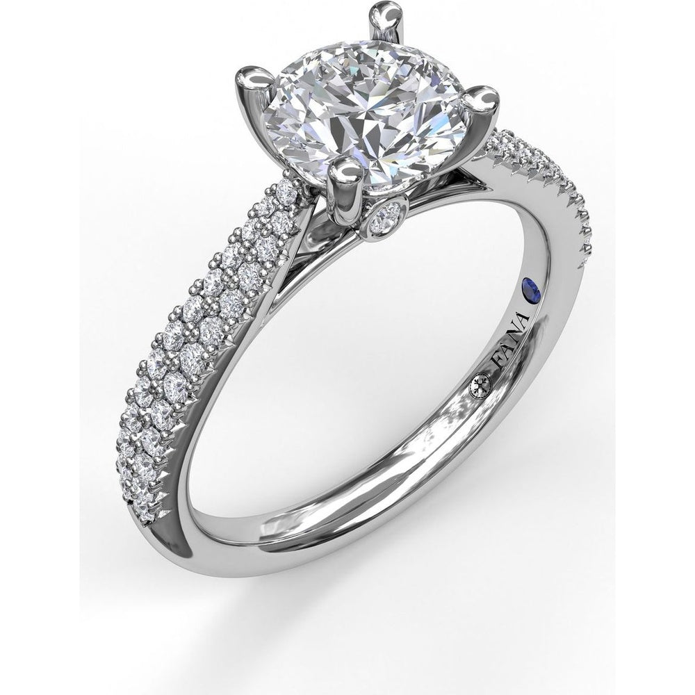 Double Row Pavé Engagement Ring Setting with Four Prong Round Center Stone by Fana - 0.31 Carat Total Diamond Weight