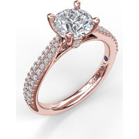 Double Row Pavé Engagement Ring Setting with Four Prong Round Center Stone by Fana - 0.31 Carat Total Diamond Weight