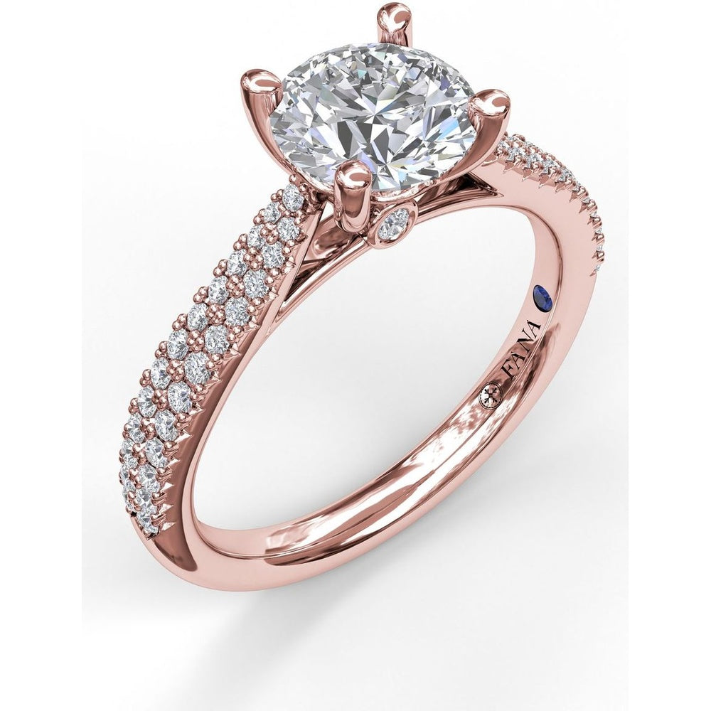 Double Row Pavé Engagement Ring Setting with Four Prong Round Center Stone by Fana - 0.31 Carat Total Diamond Weight