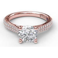 Double Row Pavé Engagement Ring Setting with Four Prong Round Center Stone by Fana - 0.31 Carat Total Diamond Weight