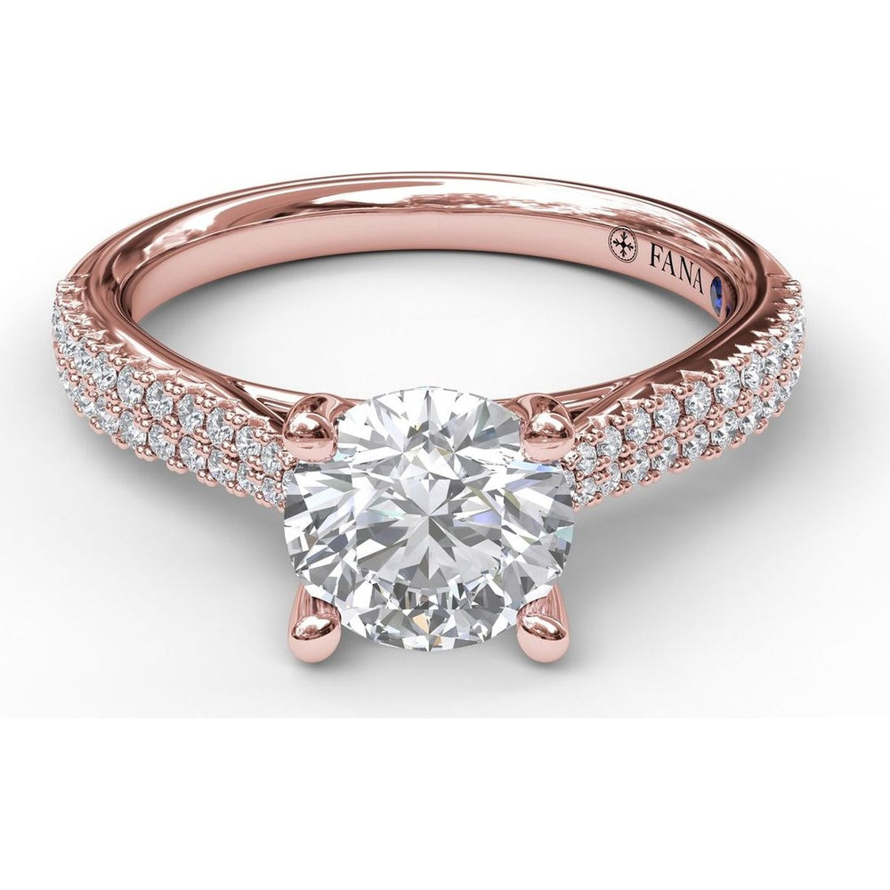 Double Row Pavé Engagement Ring Setting with Four Prong Round Center Stone by Fana - 0.31 Carat Total Diamond Weight