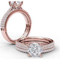 Double Row Pavé Engagement Ring Setting with Four Prong Round Center Stone by Fana - 0.31 Carat Total Diamond Weight