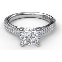 Double Row Pavé Engagement Ring Setting with Four Prong Round Center Stone by Fana - 0.31 Carat Total Diamond Weight