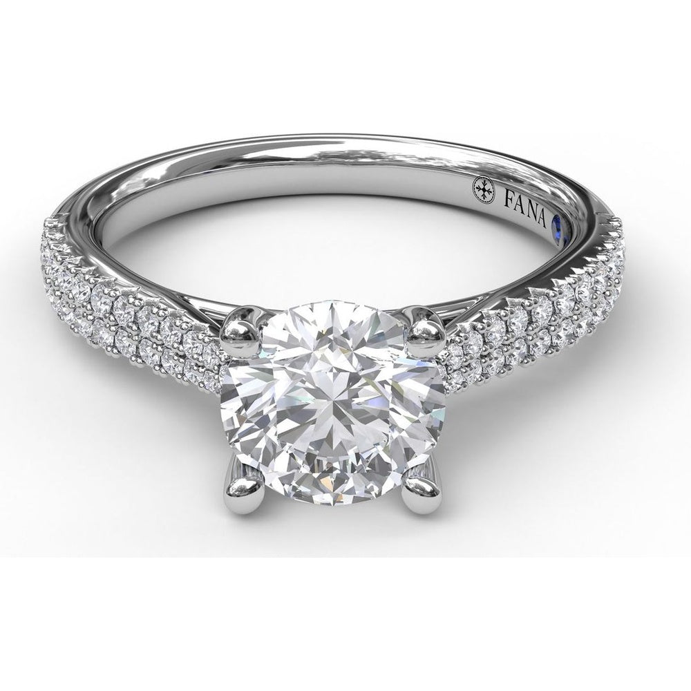 Double Row Pavé Engagement Ring Setting with Four Prong Round Center Stone by Fana - 0.31 Carat Total Diamond Weight