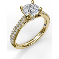 Double Row Pavé Engagement Ring Setting with Four Prong Round Center Stone by Fana - 0.31 Carat Total Diamond Weight