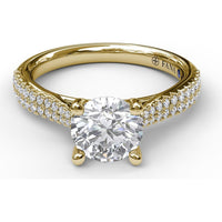 Double Row Pavé Engagement Ring Setting with Four Prong Round Center Stone by Fana - 0.31 Carat Total Diamond Weight