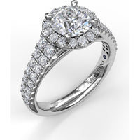 Double Row Pavé Engagement Ring Setting with Round Diamond Halo by Fana - 0.75 Carat Total Diamond Weight