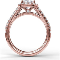 Double Row Pavé Engagement Ring Setting with Round Diamond Halo by Fana - 0.75 Carat Total Diamond Weight