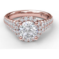Double Row Pavé Engagement Ring Setting with Round Diamond Halo by Fana - 0.75 Carat Total Diamond Weight