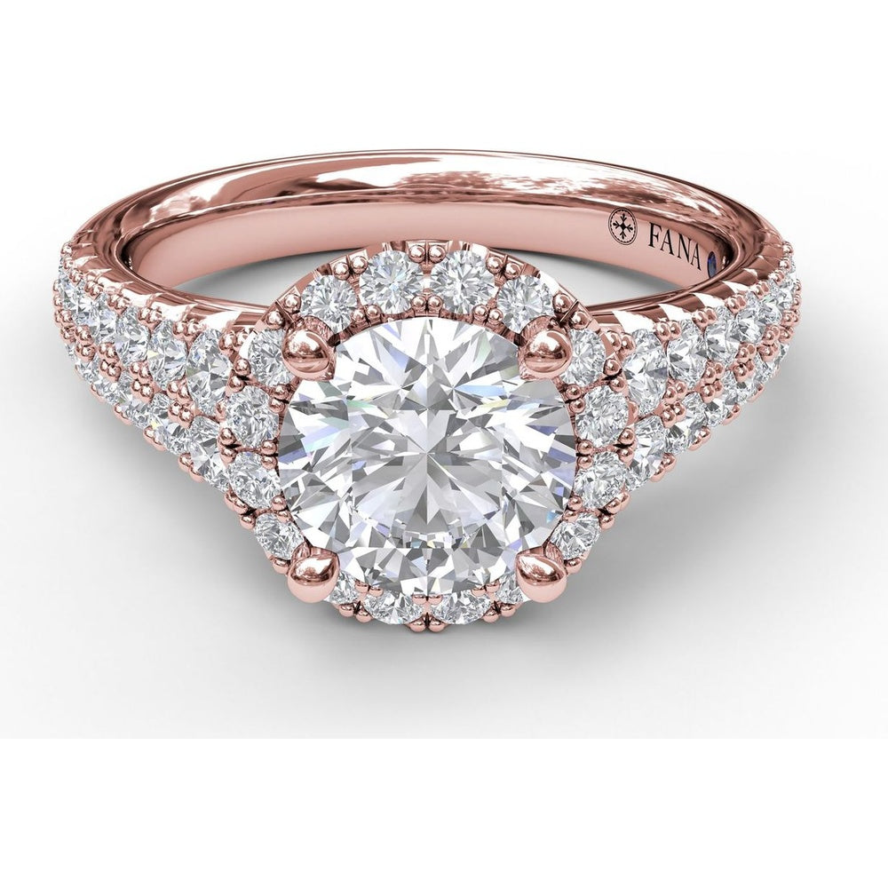 Double Row Pavé Engagement Ring Setting with Round Diamond Halo by Fana - 0.75 Carat Total Diamond Weight