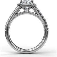 Double Row Pavé Engagement Ring Setting with Round Diamond Halo by Fana - 0.75 Carat Total Diamond Weight