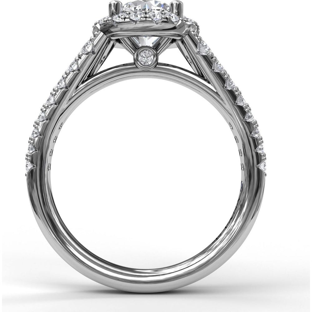Double Row Pavé Engagement Ring Setting with Round Diamond Halo by Fana - 0.75 Carat Total Diamond Weight