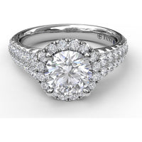 Double Row Pavé Engagement Ring Setting with Round Diamond Halo by Fana - 0.75 Carat Total Diamond Weight