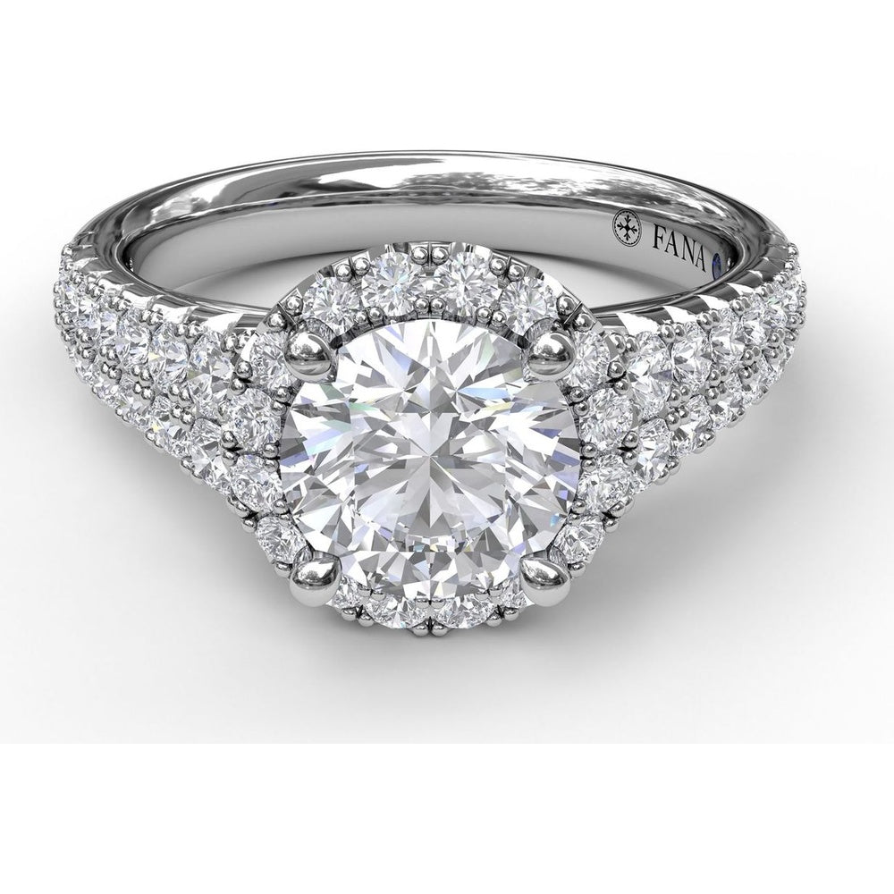 Double Row Pavé Engagement Ring Setting with Round Diamond Halo by Fana - 0.75 Carat Total Diamond Weight