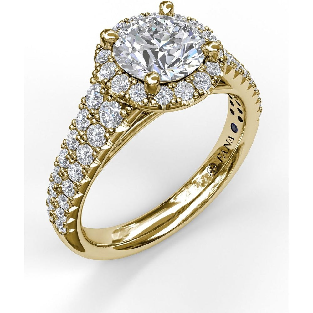 Double Row Pavé Engagement Ring Setting with Round Diamond Halo by Fana - 0.75 Carat Total Diamond Weight