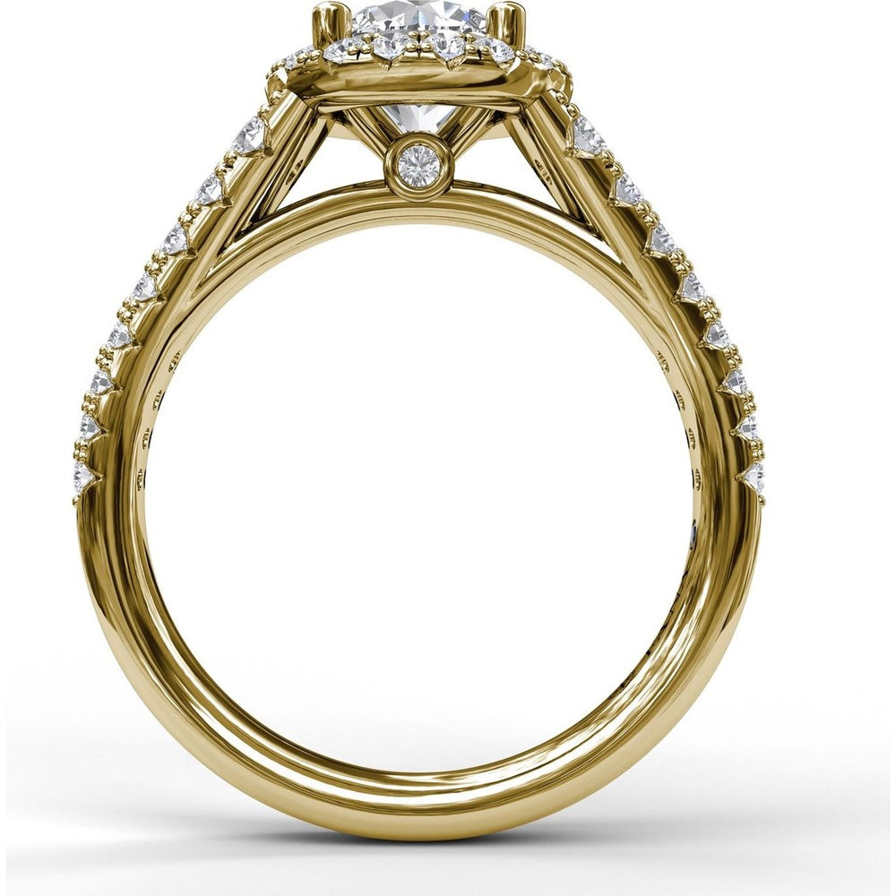 Double Row Pavé Engagement Ring Setting with Round Diamond Halo by Fana - 0.75 Carat Total Diamond Weight