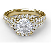 Double Row Pavé Engagement Ring Setting with Round Diamond Halo by Fana - 0.75 Carat Total Diamond Weight