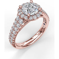 Double Row Pavé Engagement Ring Setting with Round Diamond Halo by Fana - 0.75 Carat Total Diamond Weight