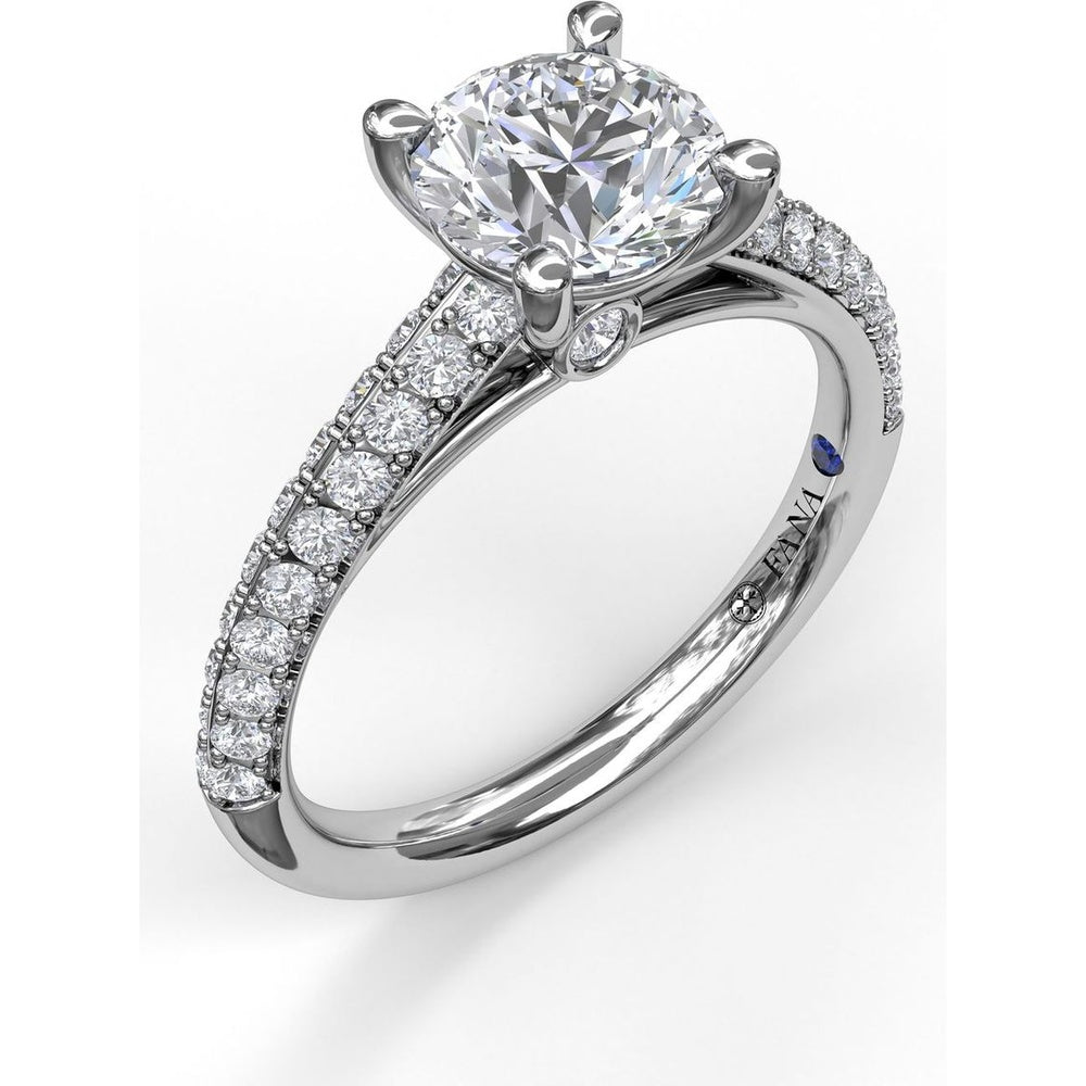 Double Row Pavé Knife Edge Engagement Ring Setting with Round Diamond Accents by Fana - 0.54 Carat Total Diamond Weight