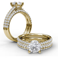 Double Row Pavé Knife Edge Engagement Ring Setting with Round Diamond Accents by Fana - 0.54 Carat Total Diamond Weight