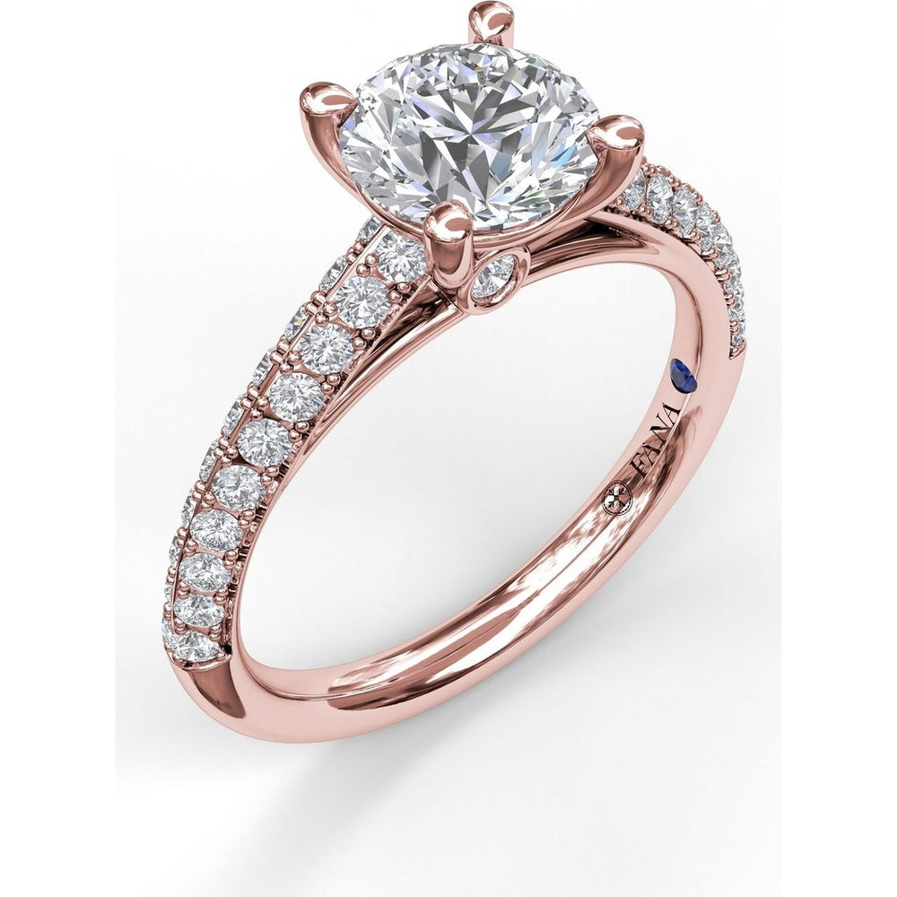 Double Row Pavé Knife Edge Engagement Ring Setting with Round Diamond Accents by Fana - 0.54 Carat Total Diamond Weight