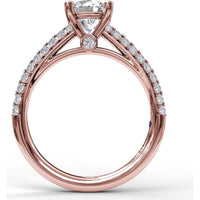 Double Row Pavé Knife Edge Engagement Ring Setting with Round Diamond Accents by Fana - 0.54 Carat Total Diamond Weight