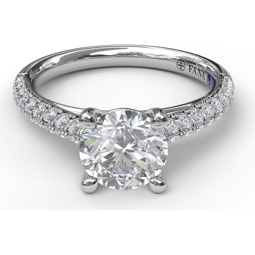 Double Row Pavé Knife Edge Engagement Ring Setting with Round Diamond Accents by Fana - 0.54 Carat Total Diamond Weight