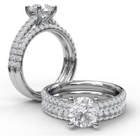 Double Row Pavé Knife Edge Engagement Ring Setting with Round Diamond Accents by Fana - 0.54 Carat Total Diamond Weight