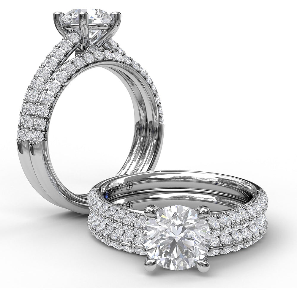Double Row Pavé Knife Edge Engagement Ring Setting with Round Diamond Accents by Fana - 0.54 Carat Total Diamond Weight