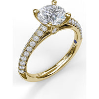 Double Row Pavé Knife Edge Engagement Ring Setting with Round Diamond Accents by Fana - 0.54 Carat Total Diamond Weight
