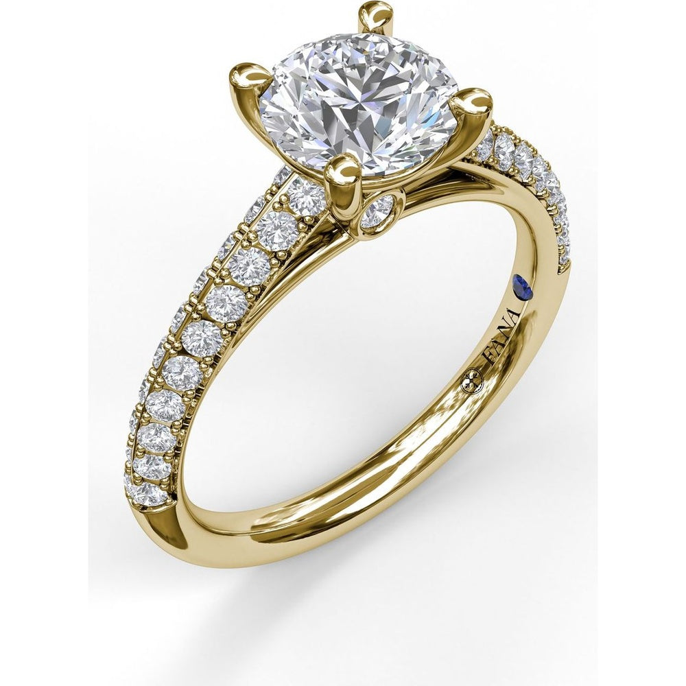 Double Row Pavé Knife Edge Engagement Ring Setting with Round Diamond Accents by Fana - 0.54 Carat Total Diamond Weight